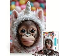 Puzzle da 1000 pezzi con cucciolo di orangutan e costume da unicorno,gioco di assemblaggio,stimolante per la mente,rilassante,regalo di compleanno (38x52cm)