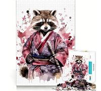 Puzzle da 1000 pezzi con cucciolo di procione e samurai,taglio perfetto,divertente,intelligente,attività di gioco,accogliente,divertente,compleanno,gioco artistico (38x52cm)
