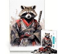 Puzzle da 1000 pezzi con cucciolo di procione e samurai,taglio preciso,gioco stimolante per la mente,divertimento e regalo di Natale (50x75cm)
