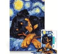 Puzzle da 1000 pezzi con cucciolo di Rottweiler che dorme in una notte stellata, ideale per adulti, per rafforzare la memoria, per il divertimento di gruppo, con bordi puliti ed eleganti (38x52cm)