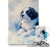 Puzzle da 1000 pezzi con cucciolo di Terranova nella neve, per adulti, gioco intelligente, antistress, con schema di assemblaggio, una piacevole sorpresa (50x75cm)