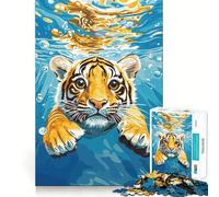 Puzzle da 1000 pezzi con cucciolo di tigre che nuota sott'acqua, per adulti e ragazzi, gioco per la mente, rilassante, taglio preciso, regalo di Natale 38x52cm