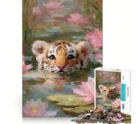 Puzzle da 1000 pezzi con cucciolo di tigre tra le ninfee, ideale per ragazzi, per giocare in casa, con motivo a memoria e immagini di Babbo Natale 38x26cm