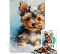 Puzzle da 1000 pezzi con cucciolo di Yorkshire Terrier nella neve,gioco cognitivo divertente con struttura a incastro precisa,attività per rafforzare il legame tra persone care (50x75cm)