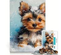 Puzzle da 1000 pezzi con cucciolo di Yorkshire Terrier nella neve,per adulti,gioco di potenziamento mentale,taglio laser per un incastro perfetto,divertimento in famiglia,attività serale (38x26cm)