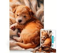 Puzzle da 1000 pezzi con cucciolo dorato addormentato su una coperta, ideale per adolescenti, gioco di logica, antistress, taglio preciso, regalo artistico 38x52cm
