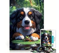 Puzzle da 1000 pezzi con cucciolo e rana amici, Montagna Bernese, per adulti Un puzzle divertente che stimola la memoria e permette di giocare insieme Con bordi precisi Regalo stagionale (38x26cm)