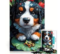 Puzzle da 1000 pezzi con cucciolo e rana su una ninfea ideale per adulti per stimolare la concentrazione e il tempo libero perfetto per la casa e il relax con bordi netti regalo di Babbo Natale