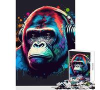 Puzzle da 1000 pezzi con cuffie da scimmia musica da DJ giocattolo educativo regali di Babbo Natale segreto giochi rilassanti con poster abbinato e foglio di quiz dimensioni 38x26cm