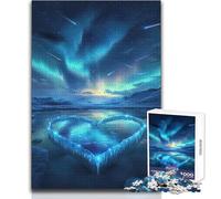 Puzzle da 1000 pezzi con cuore congelato e aurora boreale, attività rilassante per il tempo libero, taglio di precisione, bordo liscio, giocattolo da gioco, dimensioni 50x75cm