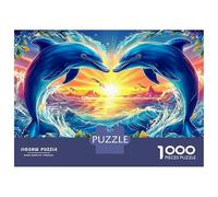 Puzzle da 1000 pezzi con delfini arcobaleno, cuore dell'oceano vibrante, arte per adulti, gioco educativo, decorazione per la casa, sfida ad alta difficoltà, 52x38 cm