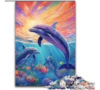 Puzzle da 1000 pezzi con delfini colorati in legno per adulti, dimensioni 50x75cm, perfetto per Halloween, Natale, regalo di compleanno