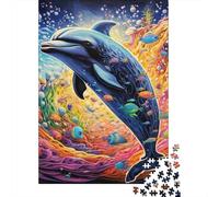 Puzzle da 1000 pezzi con delfini colorati per adulti e adolescenti, puzzle in legno, regali per la vigilia di Natale, 1000 pezzi (38x26 cm)