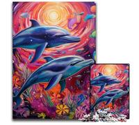 Puzzle da 1000 pezzi con delfini colorati per adulti, ideale per gli innamorati, perfetto regalo di Natale, Capodanno, San Valentino, 50x75CM/19,68x29,52 pollici.