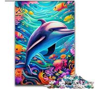 Puzzle da 1000 pezzi con delfini colorati, puzzle impegnativi, dimensioni 26x38cm, decorazione fai da te, sfida mentale, per adulti, famiglia, regalo di Natale