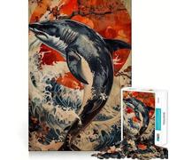 Puzzle da 1000 pezzi con delfino ad acquerello,gioco di concentrazione,tecnica di taglio professionale,hobby affascinante per i momenti di svago (38x26cm)