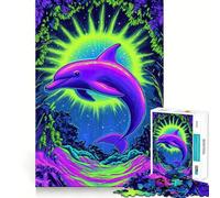 Puzzle da 1000 pezzi con delfino al neon e tramonto, ideale per adulti Regalo perfetto per migliorare la memoria, per un'esperienza rilassante e artistica (50x75cm)