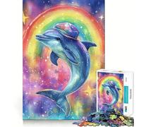 Puzzle da 1000 pezzi con delfino arcobaleno ad acquerello per adolescenti, gioco di logica fine, divertimento rilassante, decorazione da parete con bordi puliti (38x26cm)