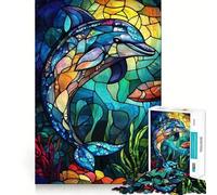 Puzzle da 1000 pezzi con delfino in vetro colorato, ideale per ragazzi, per stimolare la mente e creare legami, con taglio di precisione, pezzo da collezione 38x52cm
