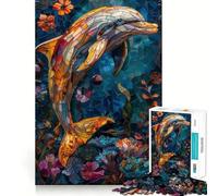 Puzzle da 1000 pezzi con delfino in vetro colorato per adolescenti, gioco per allenare la mente, rilassante, artistico, da assemblare, regalo premuroso 38x52cm