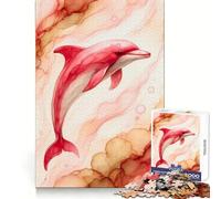 Puzzle da 1000 pezzi con delfino rosa ad acquerello, arte fluida, per adolescenti, gioco mentale, momento di relax, taglio premium, regalo artistico (38x52cm)