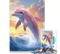 Puzzle da 1000 pezzi con delfino rosa che salta dalle onde dell'oceano, ideale per adulti Gioco di logica stimolante, rilassante, con bordi trasparenti Regalo perfetto (50x75cm)