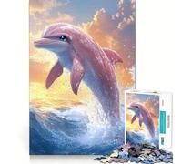 Puzzle da 1000 pezzi con delfino rosa che salta dalle onde dell'oceano, ideale per ragazzi Gioco di logica e divertimento, con bordi lisci ed elegante (38x26cm)