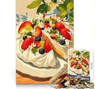 Puzzle da 1000 pezzi con deliziosa pavlova e frutta fresca,gioco creativo e rilassante a incastro,ambientazione natalizia (50x75cm)