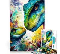 Puzzle da 1000 pezzi con dinosauri ad acquerello in un ambiente floreale per ragazzi Gioco divertente e coinvolgente,incastro perfetto senza spazi vuoti,ideale per una serata in famiglia (38x26cm)
