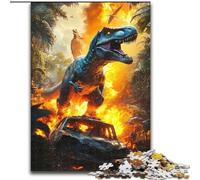 Puzzle da 1000 pezzi con dinosauro e fiamme, per adulti, 26x38cm, regalo perfetto per compleanni, feste e Natale