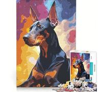 Puzzle da 1000 pezzi con dipinti di Doberman giochi per famiglie regalo di compleanno con poster abbinato e foglio di curiosità 38x52cm