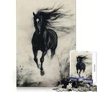 Puzzle da 1000 pezzi con dipinto a inchiostro di cavallo nero al galoppo per adulti e ragazzi Ideale per allenamento mentale, relax e divertimento Bordi definiti Un pensiero speciale per Natale