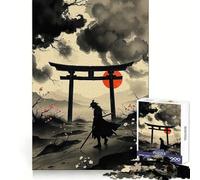 Puzzle da 1000 pezzi con dipinto a inchiostro di samurai e porta Torii, ideale per ragazzi, gioco di logica e svago, bordi lisci, regalo di alta qualità (50x75cm)