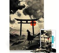 Puzzle da 1000 pezzi con dipinto a inchiostro di samurai e porta Torii, ideale per ragazzi, gioco di logica e svago, bordi lisci, regalo di alta qualità (50x75cm)