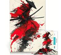 Puzzle da 1000 pezzi con dipinto a inchiostro di samurai rosso e nero per adulti, stimolante per la memoria, gioco di gruppo, assemblaggio, sorpresa di Natale (38x26cm)