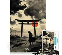 Puzzle da 1000 pezzi con dipinto a inchiostro samurai e porta Torii, ideale per ragazzi, gioco di logica e svago, con bordi lisci, regalo di alta qualità (38x52cm)