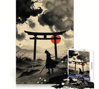 Puzzle da 1000 pezzi con dipinto a inchiostro samurai e porta Torii, ideale per ragazzi, gioco di logica e svago, con bordi lisci, regalo di alta qualità (38x52cm)