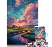 Puzzle da 1000 pezzi con dipinto a olio del tramonto per adulti, giocattoli educativi per l'apprendimento, giochi per famiglie con poster abbinato e foglio di quiz 38x26cm