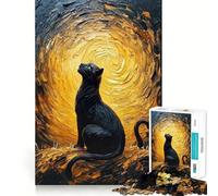Puzzle da 1000 pezzi con dipinto a olio di gatto nero,taglio preciso,gioco di logica,gioco rilassante,decorazione natalizia per la casa 38x52cm