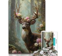 Puzzle da 1000 pezzi con dipinto a olio di un cervo nella giungla per adulti e adolescenti, gioco educativo e sfida, ideale come regalo per tutta la famiglia (38x26cm)