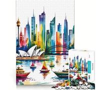 Puzzle da 1000 pezzi con dipinto ad acquerello del porto di Sydney per ragazzi, gioco di logica e divertimento, bordi lisci, regalo di compleanno 38x52cm