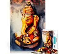 Puzzle da 1000 pezzi con dipinto ad acquerello del Signore Ganesha,ideale per ragazzi,gioco stimolante per la mente,montaggio sicuro e stabile,attività divertente per tutta la famiglia (50x75cm)