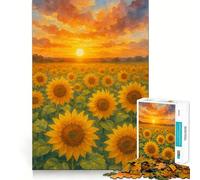 Puzzle da 1000 pezzi con dipinto ad acquerello di un campo di girasoli al tramonto, ideale per adolescenti, gioco di logica e antistress, ideale come regalo di Babbo Natale 38x26cm
