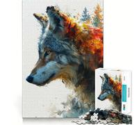 Puzzle da 1000 pezzi con dipinto ad acquerello di un lupo,ideale per adulti Gioco di abilità e pensiero creativo,con fustellatura di alta precisione Sfida divertente per il tempo libero (38x52cm)