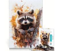 Puzzle da 1000 pezzi con dipinto ad acquerello di un procione, ideale per adulti, gioco di logica antistress, taglio di precisione, regalo per le festività (38x52cm)