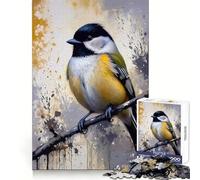 Puzzle da 1000 pezzi con dipinto ad acquerello di una cinciallegra su un ramo, ideale per adulti Un'attività che stimola la memoria, un momento di svago e relax Un regalo di qualità e sentito 50x75cm