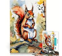 Puzzle da 1000 pezzi con dipinto ad acquerello di uno scoiattolo rosso, ideale per ragazzi, gioco di logica e abilità, rilassante e divertente, con tagli precisi Regalo perfetto (38x26cm)