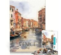 Puzzle da 1000 pezzi con dipinto ad acquerello di Venezia,Italia,con tecnologia di taglio laser avanzata,ideale per il divertimento in casa durante le vacanze (38x26cm)