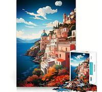 Puzzle da 1000 pezzi con dipinto ad olio della Costiera Amalfitana,ideale per stimolare la concentrazione,con tecnologia di taglio laser avanzata e adatto ai viaggi (38x26cm)