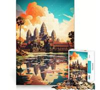 Puzzle da 1000 pezzi con dipinto ad olio di Angkor Wat,ideale per sviluppare la memoria,con bordi lisci e incastri perfetti Un modo divertente per riempire il tempo libero (38x26cm)